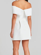 Belt Patchwork Short Sleeve Off The Shoulder Dress